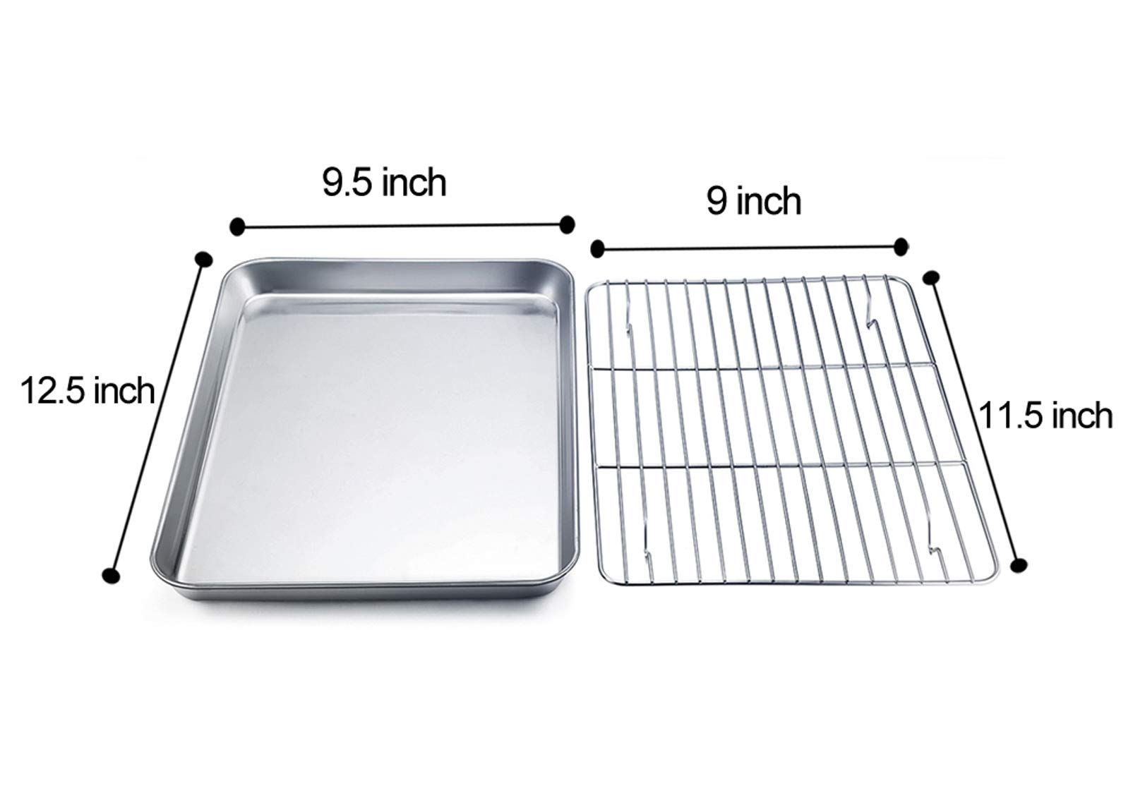 Teamfar Baking Pan With Rack Set Of 4, 12.5 X 9.5 Stainless Steel Toaster Oven Baking Pan With Cooling Rack, Healthy & Non Toxic